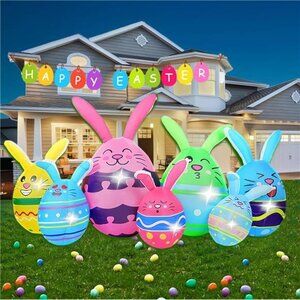 7ft Easter Bunny Inflatable Yard Decoration LED Lights
